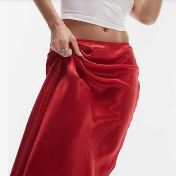 Red Satin Maxi Skirt - Picture 1 of 3